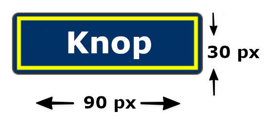 Een knop die 90 px breed is en 30 px hoog, maten zijn aangegeven met pijlen